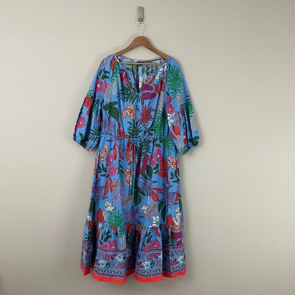Talbots Modern Poplin Puff Sleeve Maxi Dress in Joyful Floral Size 1X Petite - Picture 1 of 7
